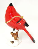 Big Cardinal on Br Trinket Box. Red Enamel with Austrian Crystals