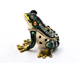 Bejeweled Frog Trinket Box. Green Enamel & Austrian Crystals