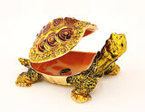 Bejeweled Tortoise Trinket Box. Hand Made with Austrian Crystals & Enamel with Gold Plating.