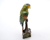 Jeweled Green Parrot on Branch Trinket Box Handmade with Austrian Crystals