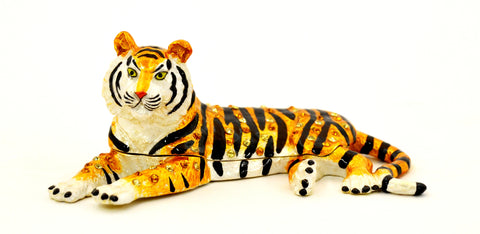 Sitting Tiger Trinket Box Made with Austrian Crystals