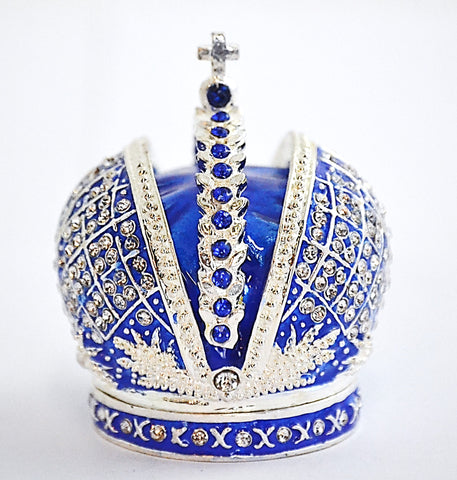 All Jeweled  Crown Trinket Box Handmade with Austrian Crystals & Enamel