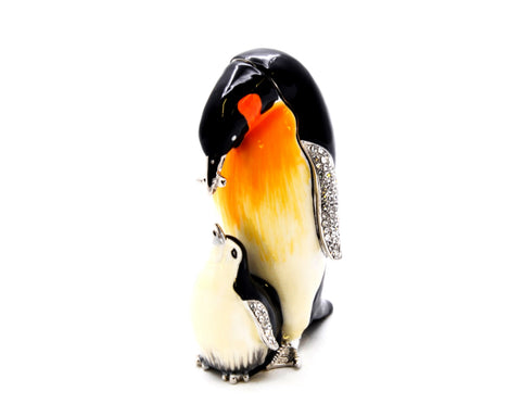 Jeweled Penguin with Baby Trinket Box. Uniquely Made with Austrian Crystals