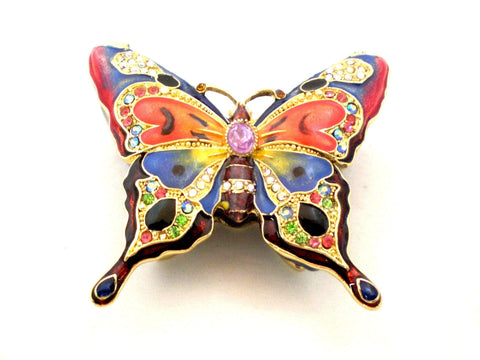 Butterfly Trinket Box Multi Color Enamel & Austrian Crystals