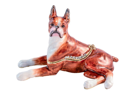 Sitting Boxer Dog Trinket Box Made with Austrian Crystals