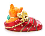 Holiday Cat in Stocking Trinket Box. Very Cute Made with Austrian Crystals