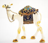 Petite Standing Camel Trinket Box. White Enamel with Blue Saddle & Austrian Crystals