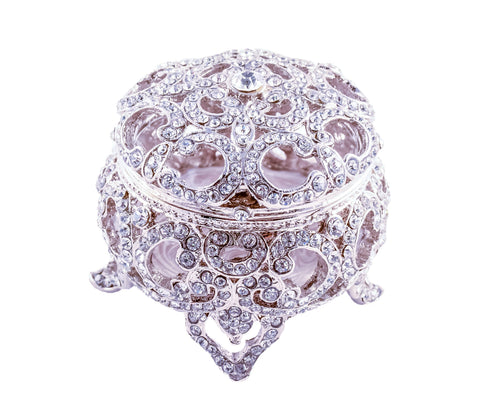 All Jeweled Round Shape Trinket Box. Hand Crafted with Austrian Crystals