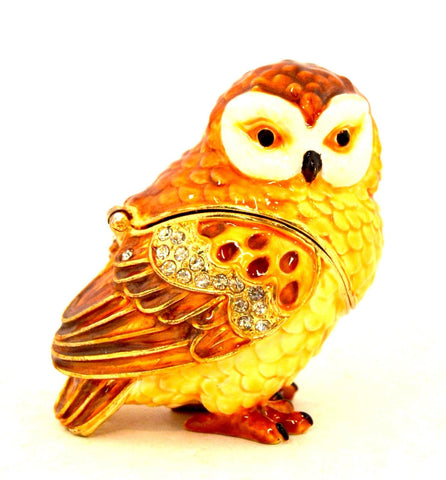 Small Owl Trinket Box. Adorable Handmade with Austrian Crystals