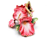 Orchid Flower Trinket Box with Butterfly. Hand Painted Enamel with Austrian Crystals