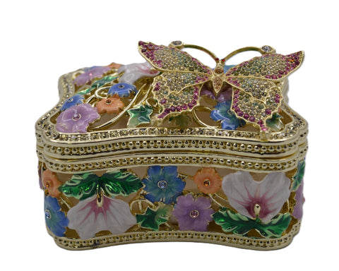 Big Butterfly Trinket Box with Butterfly as Broach. Made with Austrian Crystals & Enamel