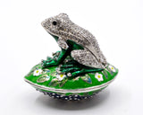 All Jeweled Frog sitting on Lily Pad Box Made with Austrian Crystals Enamel