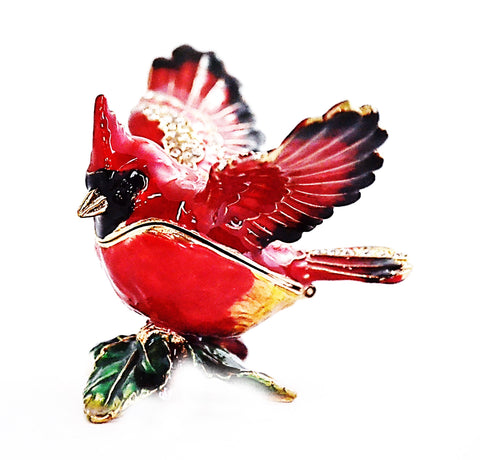 Flying Cardinal Trinket Box. Hand Crafted with Austrian Crystals
