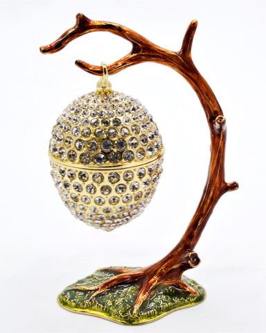 All Jeweled Hanging Egg Trinket Box Made with Austrian Crystals