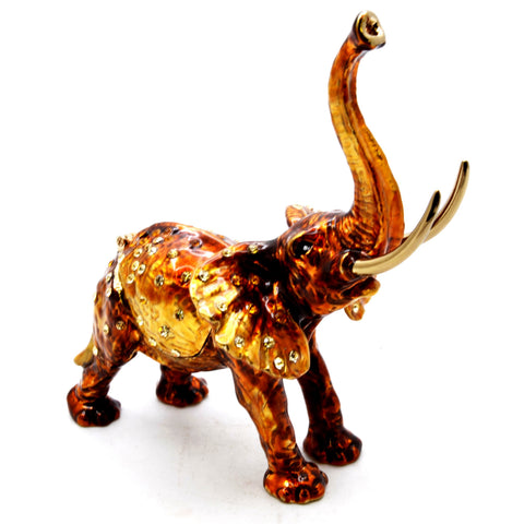 Bejeweled Elephant Trinket Box with Brown Enamel & Austrian Crystals