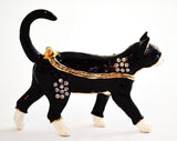 Small Cat Trinket Box. Black & White Enamel with Austrian Crystals