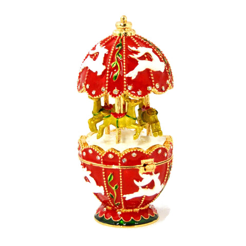 Holiday Carousel Trinket Box with Reindeers. Hand Crafted with Austrian Crystals