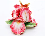 Orchid Flower Trinket Box with Butterfly. Hand Painted Enamel with Austrian Crystals