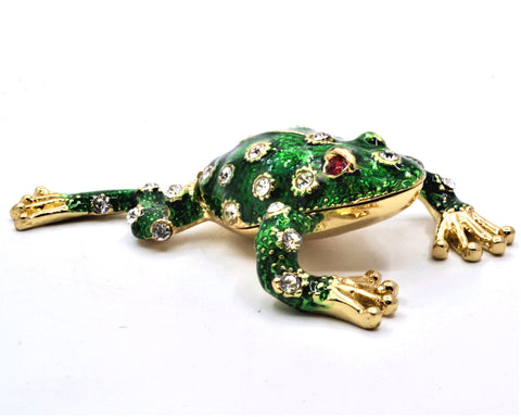 Jeweled Small Leaping Frog Trinket Box. Hand Set Austrian Crystals Enamel
