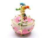 Two Bird on Branch with Floral Trinket Box. Hand Painted Enamel & Austrian Crystals