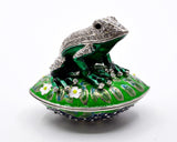 All Jeweled Frog sitting on Lily Pad Box Made with Austrian Crystals Enamel