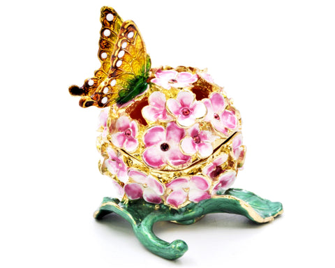 Hand Crafted Flower Decoration Trinket Box with Butterfly