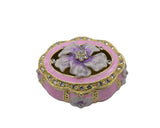 Decorative Oval Floral Trinket Box. Hand Painted Enamel with Austrian Crystals.