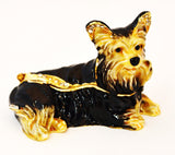 Sitting Yorkie Dog Trinket Box. Handmade with Austrian Crystals & Enamel