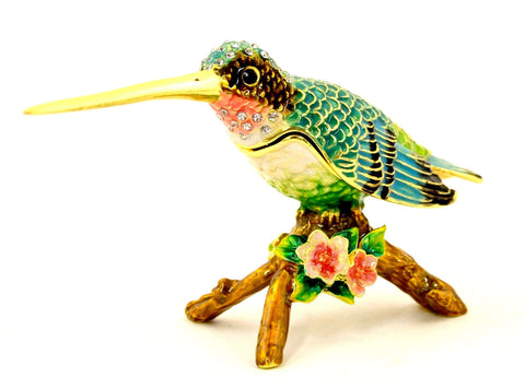 Hummingbird on Branch Trinket Box with Colorful Enamel & Austrian Crystals