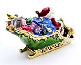 Santa on Sleigh with Gifts Trinket Box Made with Austrian Crystals