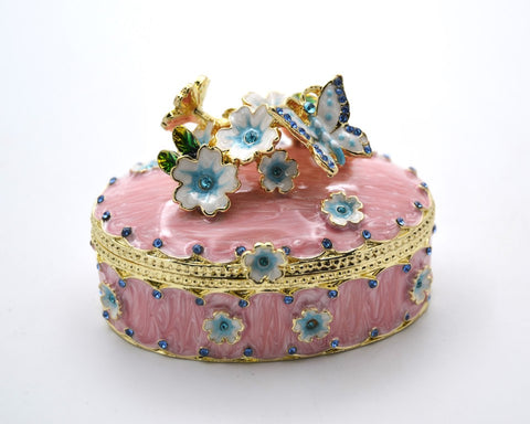 Oval Shape Floral & Butterfly Trinket Box
