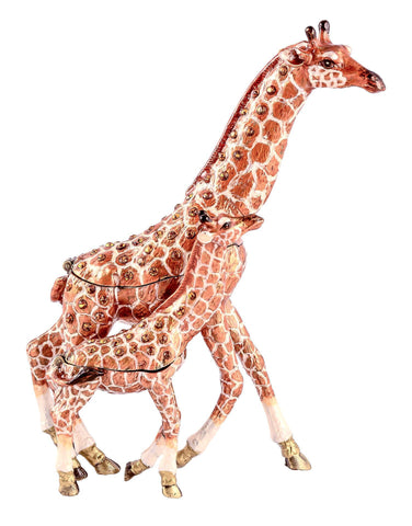 Giraffe with Baby Detachable Trinket Box Made with Austrian Crystals