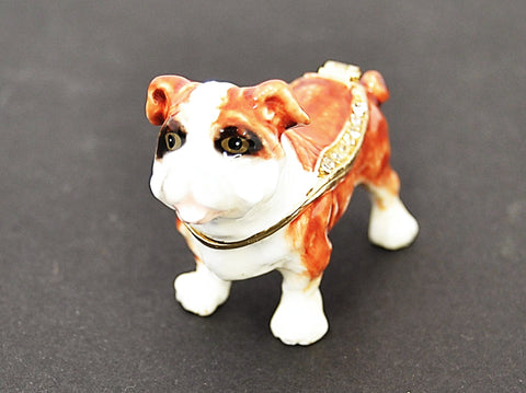 Golden Bulldog Trinket Box. Beautifully Detailed with Austrian Crystals
