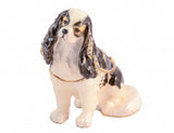 King Charles Dog Trinket Box. Hand Painted Brown Black Enamel Austrian Crystals