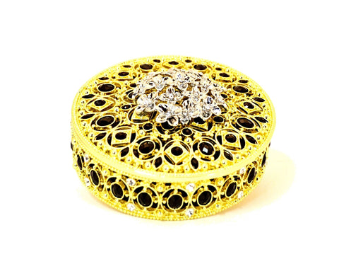Round Jewelry Trinket Box. Handmade with Austrian Crystals & Enamel