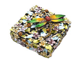 Dragonfly on Floral Trinket Box. Colorful Enamel with Austrian Crystals
