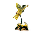 Jeweled Flying Humming Bird Trinket Box with Green Enamel & Austrian Crystals