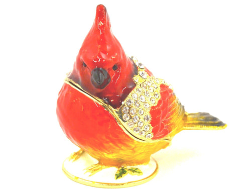Ruby Cardinal Trinket Box with Red Enamel & Austrian Crystals