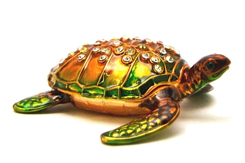Small Ocean Turtle Trinket Box Made with Austrian Crystals
