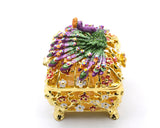 Decorative Peacock & Flower Design Trinket Box Made with Austrian Crystals
