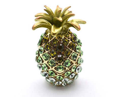 Jeweled Pineapple Trinket Box. Hand Set Austrian Crystals & Enamel