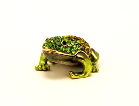 Small All Jeweled Frog Trinket Box. Hand Set Austrian Crystals & Enamel