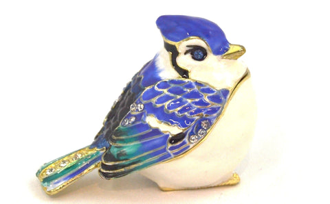 Small Blue Jay Bird Trinket Box. Beautifully Made with Austrian Crystals