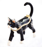 Small Cat Trinket Box. Black & White Enamel with Austrian Crystals