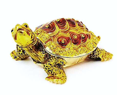 Bejeweled Tortoise Trinket Box. Hand Made with Austrian Crystals & Enamel with Gold Plating.