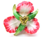Orchid Flower Trinket Box with Butterfly. Hand Painted Enamel with Austrian Crystals