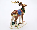 Jeweled Holiday Reindeer Trinket Box Hand Painted Colorful Enamel with Austrian Crystals