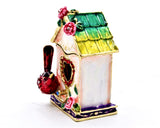 Small Cardinal Birdhouse Trinket Box. Very Detailed with Austrian Crystals