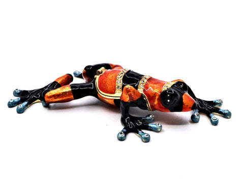 Jeweled Brown Tree Frog Trinket Box. Gold Plating