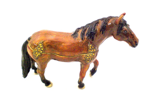 Horse Standing Trinket Box with Brown Enamel & Austrian Crystals